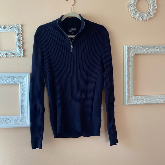 Express Men’s Quarter Zip Sweater Blue Size Medium - Picture 6 of 6